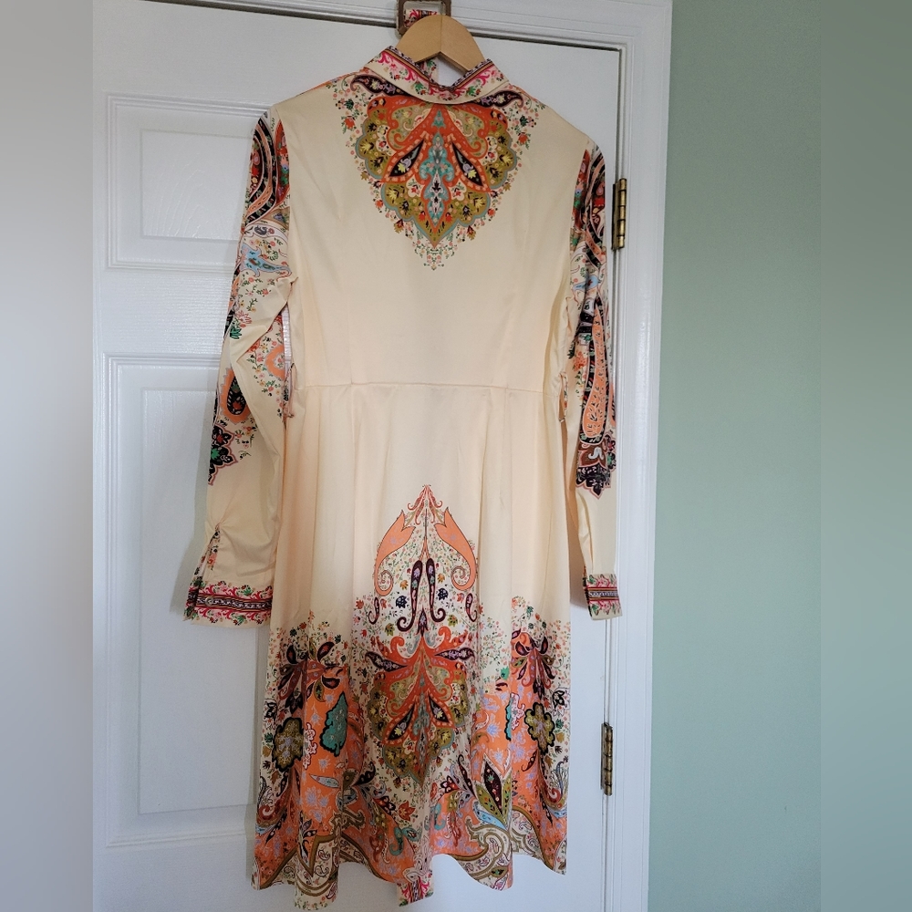 Souk + Sepia Button Belted Boho Western Dresss NWT Paisley Print Designer - Picture 3 of 11